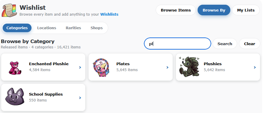 Wishlist Browse By directory with categories, counts and preview images